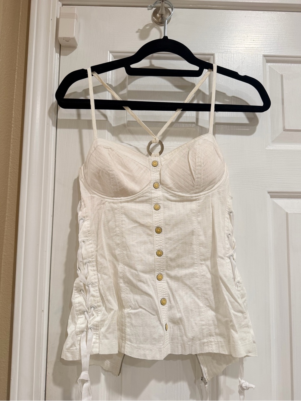 Guess Cream Corset-Style Button Front Tank Top